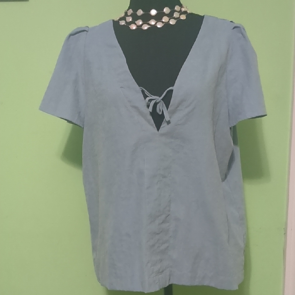 Listicle Light Blue Tie-Front Blouse